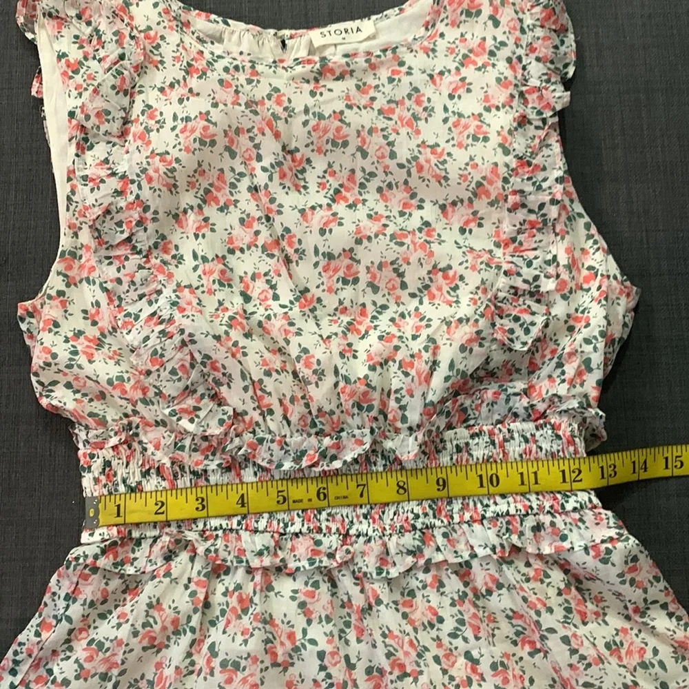 STORIA Ruffle Layer Ditzy Floral Mini Dress Pink White Medium Sleeveless Party